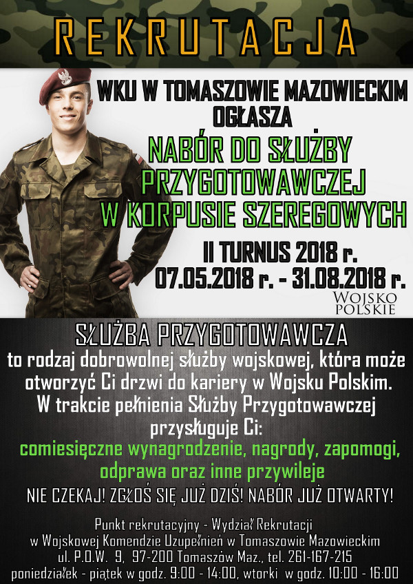 WKU w Tomaszowie Mazowieckim ogłasza nabór do służby przygotowawczej